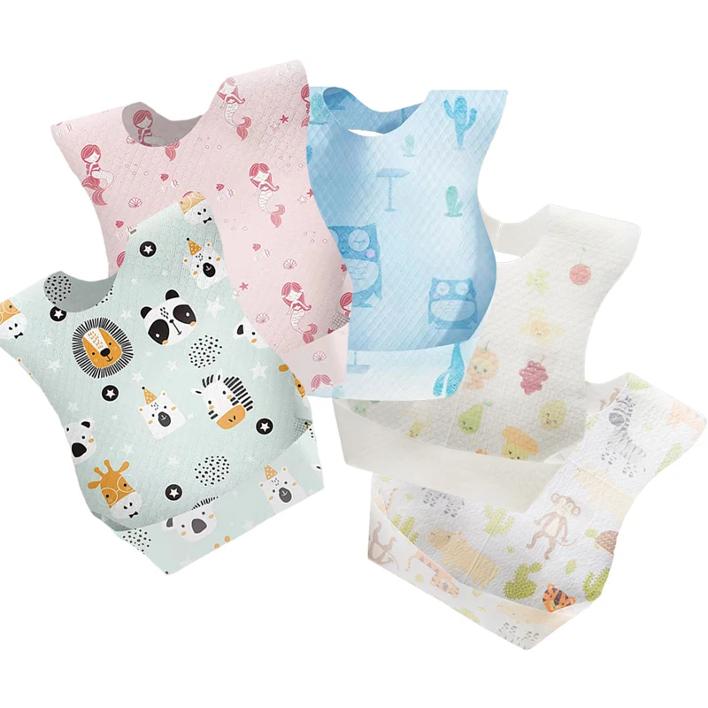 

5PCS Waterproof Baby Bibs Soft Disposable Baby Feeding Bib Baby Stuff Solid Feeding Cute Cartoon Print Girl Boy Bibs Burp Cloths