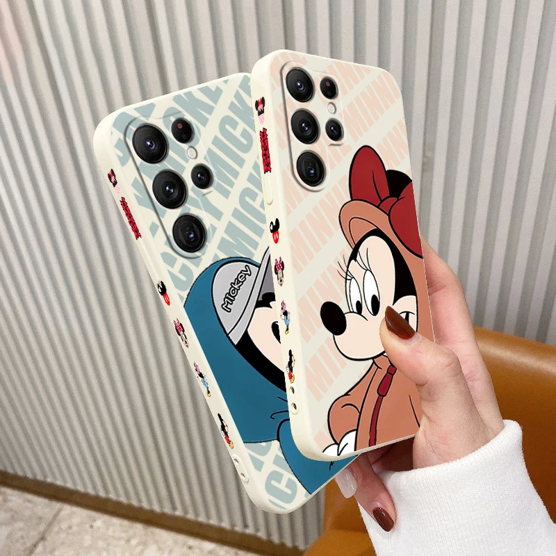 

Fashion Couple Mickey Minnie Phone Case For Samsung Galaxy S23 S22 S21 S20 FE S10 Plus Lite Ultra 4G 5G Liquid Left Rope Cover