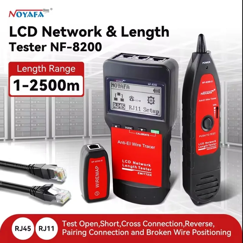 Высококачественный тестер сетевых кабелей NOYAFA NF-8200 с ЖК-дисплеем, трассировщик проводов, детектор длины для RJ45, RJ11, линий LAN и телефонных линий (art.: 3920db993fc2c) - 3920db993fc2c