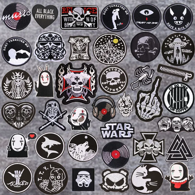 

Reaper Skull Black and White Embroidery Applique Ironing Sewing Supplies Decoration Badge Patch Clothing Ironing Transfer