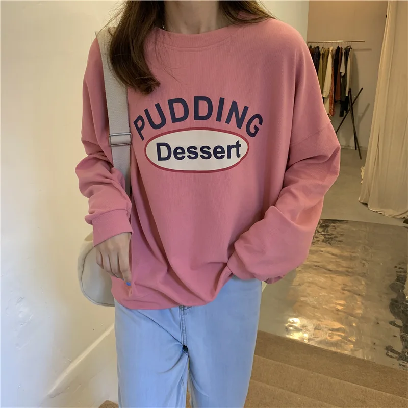 

Sweet Letter Print Pullovers Women Cottagecore O Neck Long Sleeve Sweatshirts 2021 Spring Autumn New Fashion Indie Long Tops Y2k