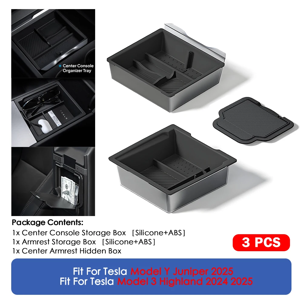 

Для Tesla Model Y Juniper 2025 и Model 3 Highland 2024 2025 ABS Органайзер для центральной консоли Лоток Подлокотник Ящик для хранения Аксессуары