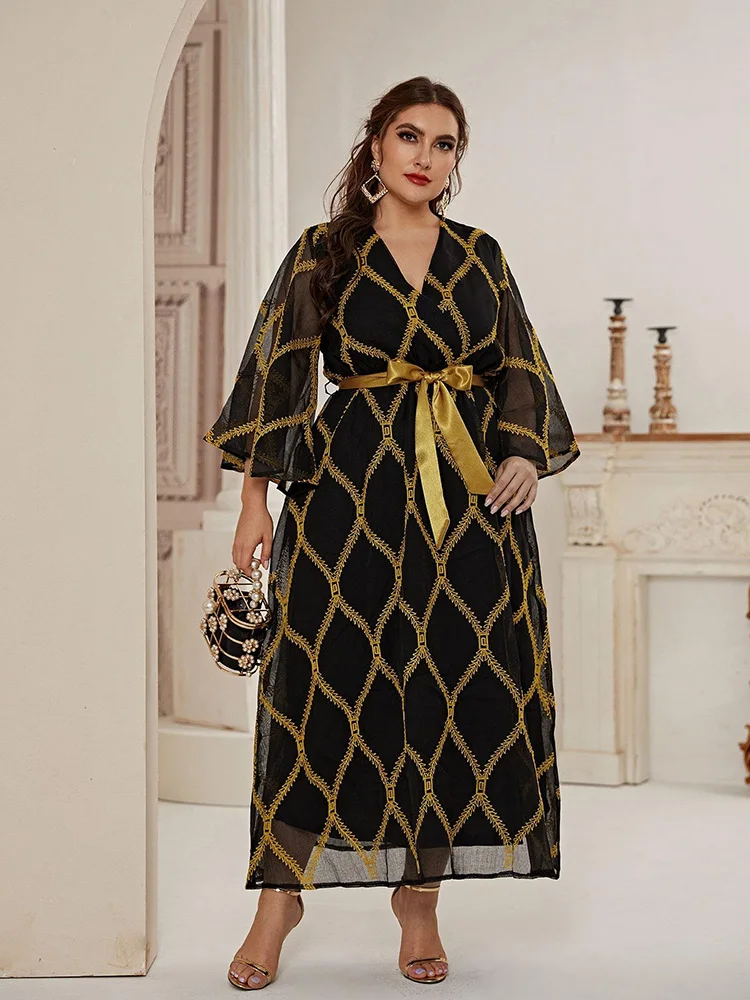 

TOLEEN Women Plus Size Large Maxi Dress 2022 New Summer Elegant Ramadan Long Sleeve Abaya Muslim Party Evening Festival Clothing