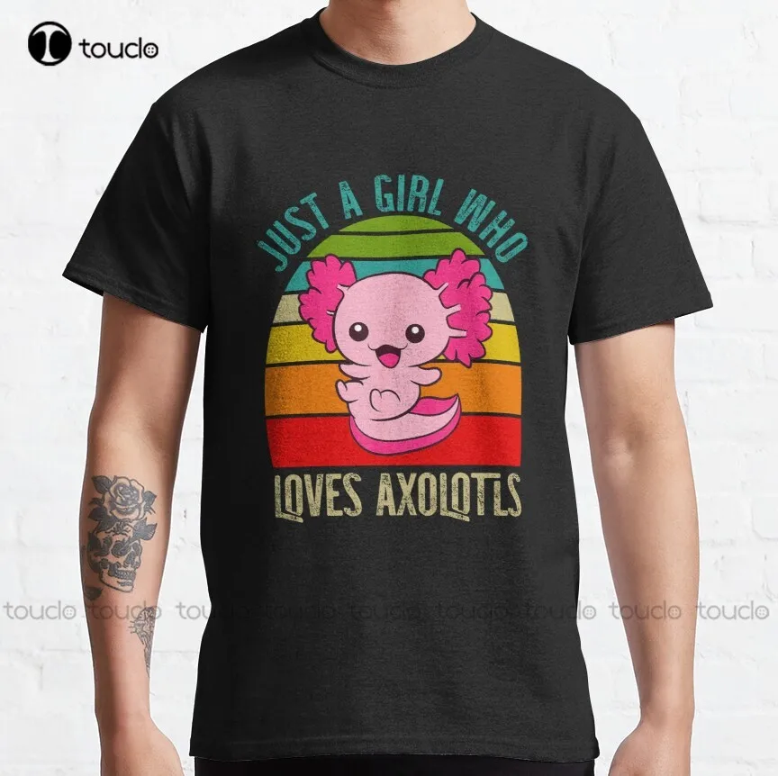 

Классическая футболка с надписью «Just A Girl Who Loves Axolotls», мужские футболки, футболки, уличная одежда с цифровой печатью в стиле Харадзюку, женск...