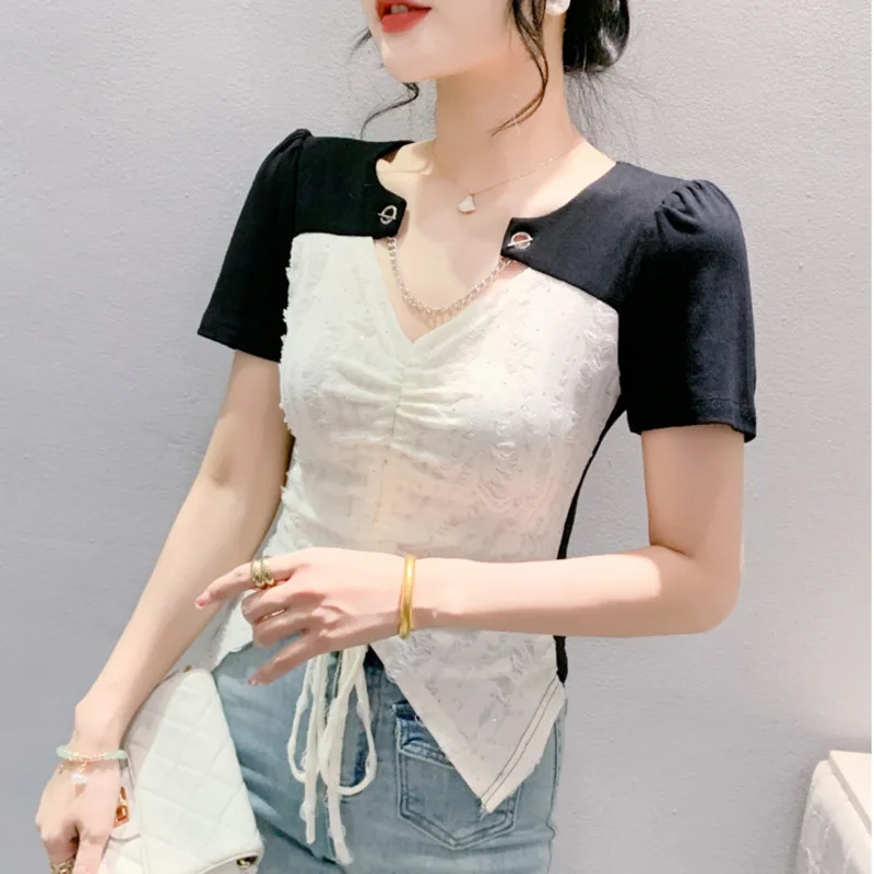 # 7195 Необычная футболка женская короткая с принтом бабочки сексуальная вечерняя