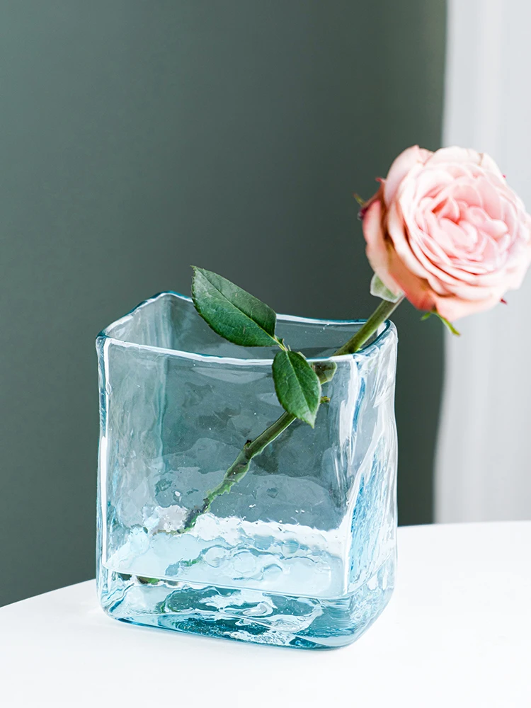 Квадратная гидропонная ваза для цветов синее стекло украшение рабочего стола