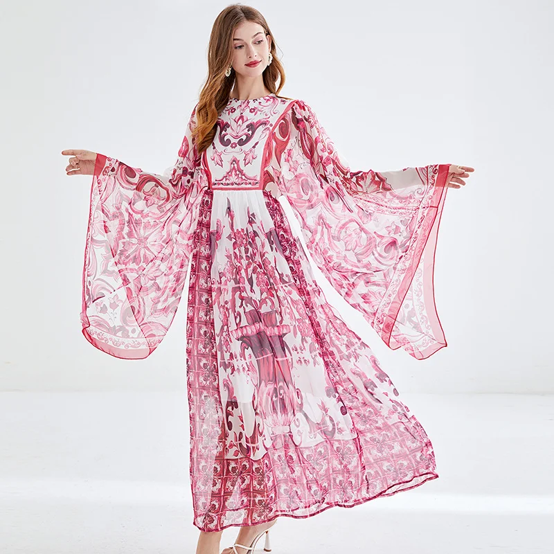 Женское модельное платье макси JAMERARY красное синее белое фарфоровое с длинным