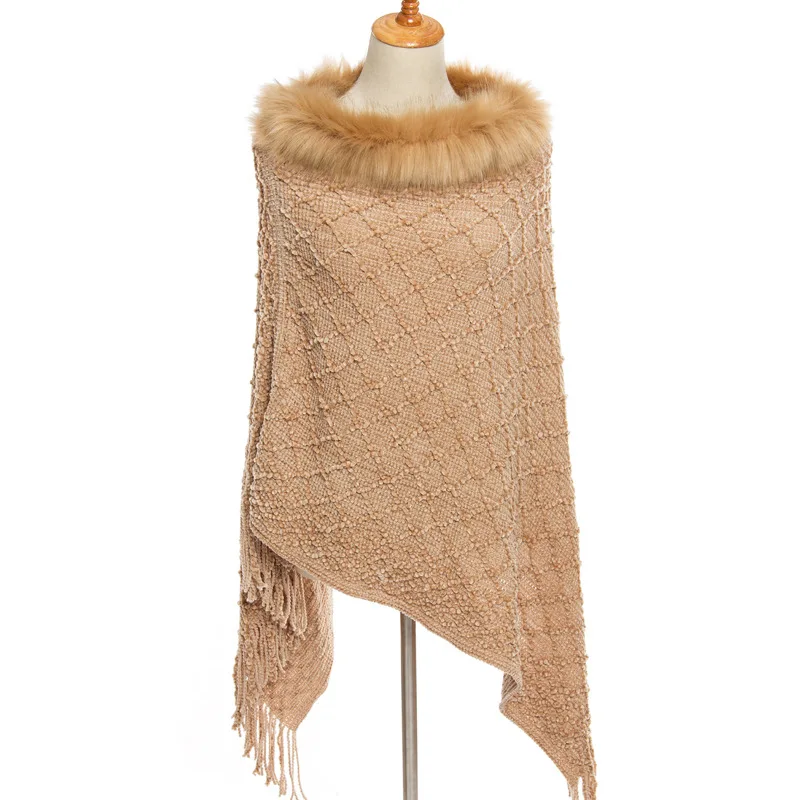 New Winter Solid Color Chenier Tassel Coat Women Fashion Warm Fur Coats Outerwear Fake Fur Shawl Knit Women Clothing