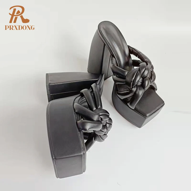 

Brand Women Slippers Shoes 2022 New Summer Qulaity Chunky High Heels Platform Black Pink Dress Party Lady Shoes Sandals Size 43
