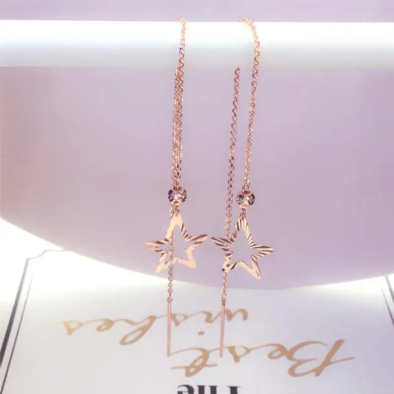 

Purple Gold Hanging Earrings Pure Russian 585 Purple Gold Rose Gold Star Ear Line Hanging Earrings New Non-Allergic Personalized