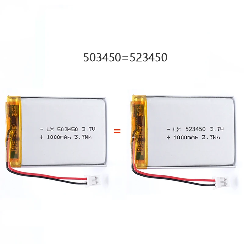 real capacity 503450523450 3 7v 1000mah polymer lithium rechargeable battery ph2 0 2pin for gps smart phone mp5 li ion battery free global shipping