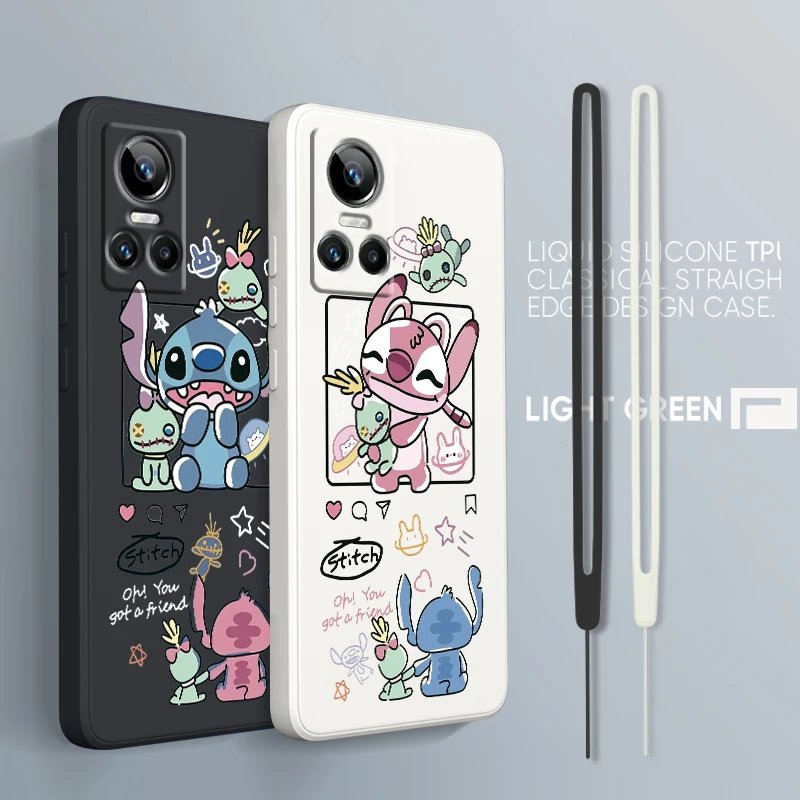 

Stitch Lilo Cute For OPPO Realme GT2 Explorer Master Neo3 C21Y 10 9 8 6 5 4G 5G Pro Liquid Rope Soft Phone Case Coque Capa Cover
