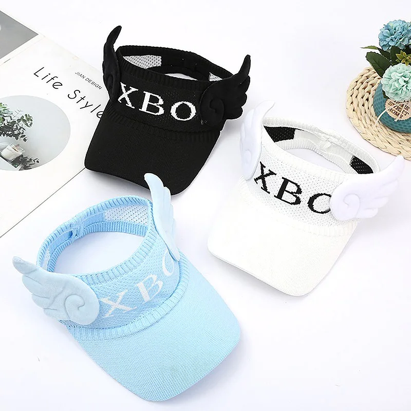 

Summer Sports Hat For Kids Girls Sun Caps Empty Top Visor Tennis Hats Wings Snapback Caps Children UV Protection Hat 3-8Years