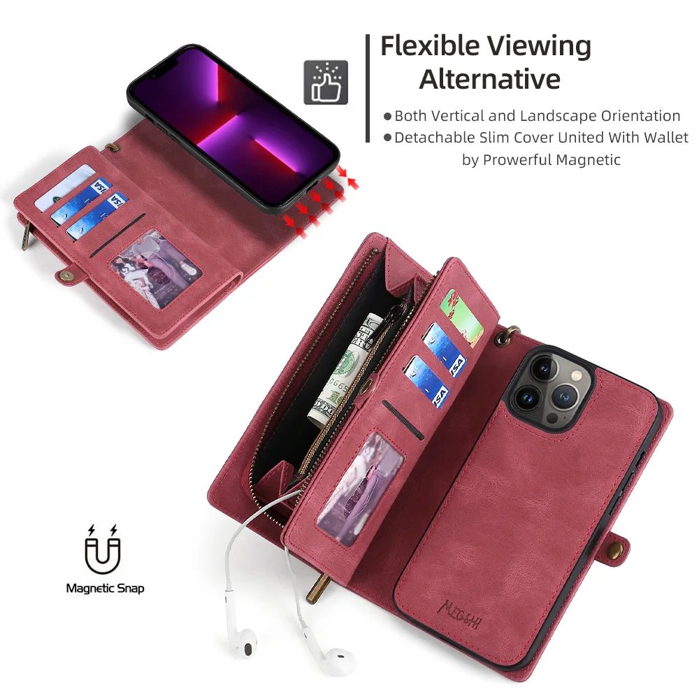 Leather Case For iPhone 14 13 11 X 10 12 Case Women Men Card Holder Strap Wallet Back Case For Apple iPhone 6 S 7 8 Plus SE Case