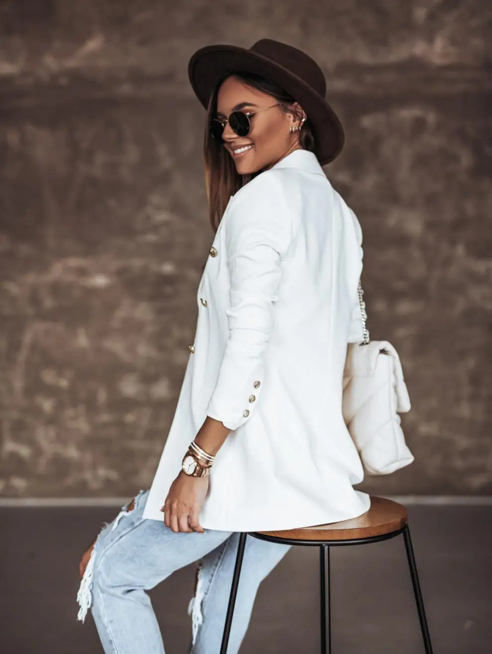 Blazer for Women 2023 Autumn and Winter New Solid Color Blazer Women Long-sleeved Double-breasted Cropped Blazer