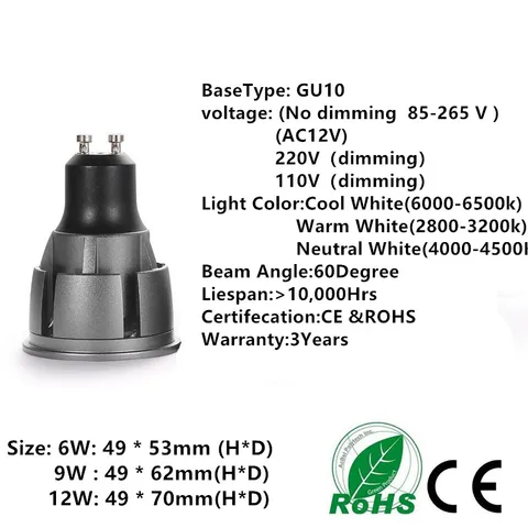 Светодиодная лампа Dfiolk GU10/GU5.3/E27/E14/MR16 6/9/12 Вт теплый/холодный белый