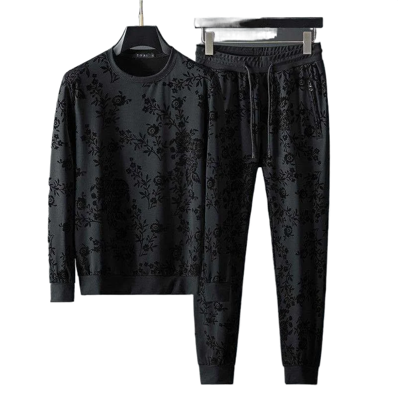 

Clothes for men Spring and Autumn Unique Simple Jacquard Crewneck Long Sleeve Sweatshirt Pants Two-Piece Men's Clothing