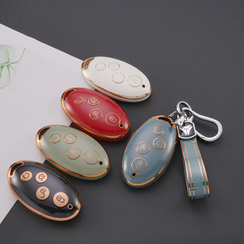 

Gold Edge Car Remote Smart Key Cover Case Key Bag Shell For BYD Song Max Yuan S7 Qin 80 Holder Protedctor Keychain Accessories