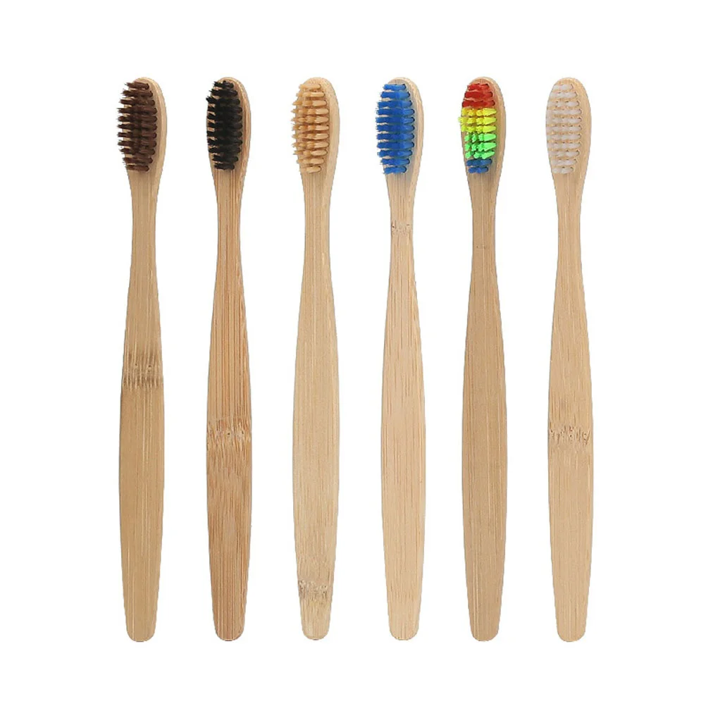 

6pcs Natural Bamboo Eco-friendly Bamboo Toothbrushes for Women Men (White Bristle + Iridescence Bristle + Brown Dental