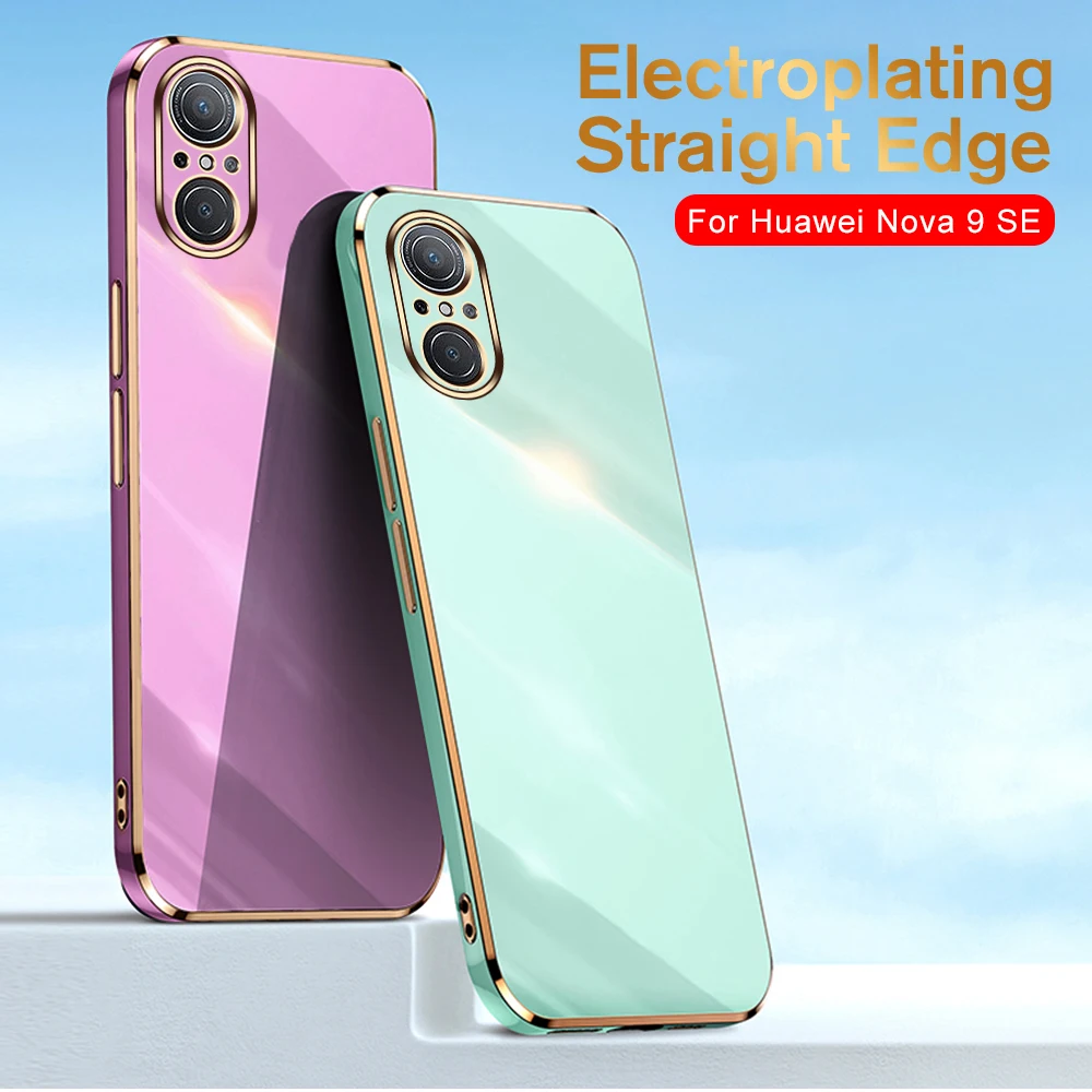 

For Huawei Nova 9 SE Case Square Plating Frame TPU Soft Cover On Hauwey Hauwei Nova9SE Nova 9SE Nova9 SE Camera Shockproof Funda