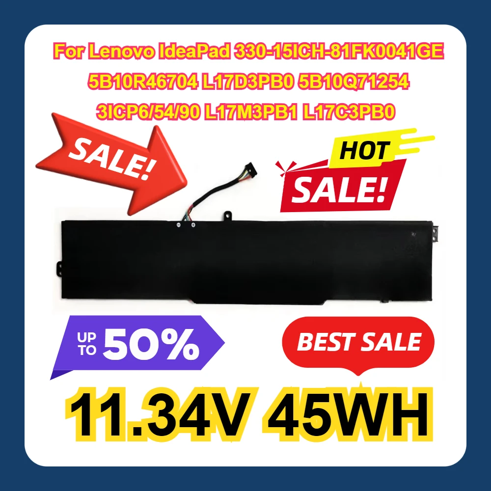 Аккумулятор для ноутбука 11 34 В 45 Втч Lenovo IdeaPad 330-15ICH-81FK0041GE 5B10R46704 L17D3PB0 5B10Q71254 3ICP6/54/90