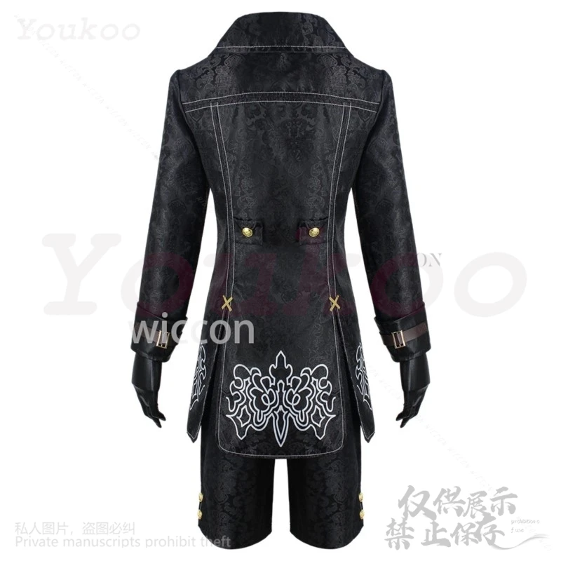 Аниме Nier Automata 9S Yorha Косплей Костюм Черное Готическое Пальто Брюки Униформа Парики