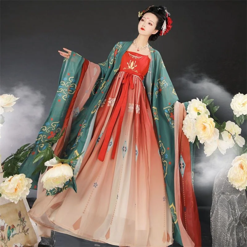 

Женская юбка Hanxu Hanfu Hezi, сделанная в династии Тан, превосходная красная красота, стиль коррекции стиля Тан, комплект рубашек с большим рукавом,