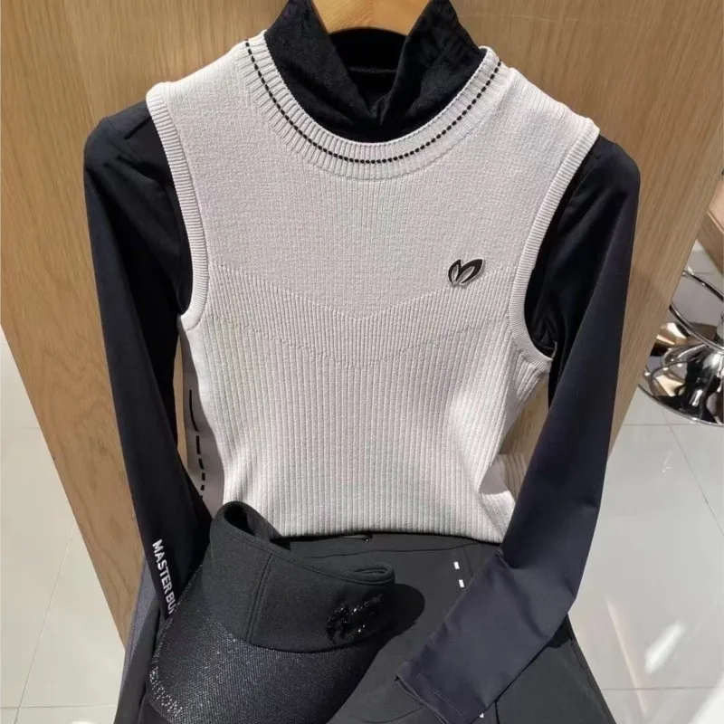 Golf wear women's summer sleeveless ice silk icy vest slim stretch hollow knitted vest