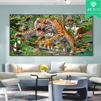 ab diamond painting tiger full squareround diamont embroidery large size mosaic pour glue picture cross stitch home decoration