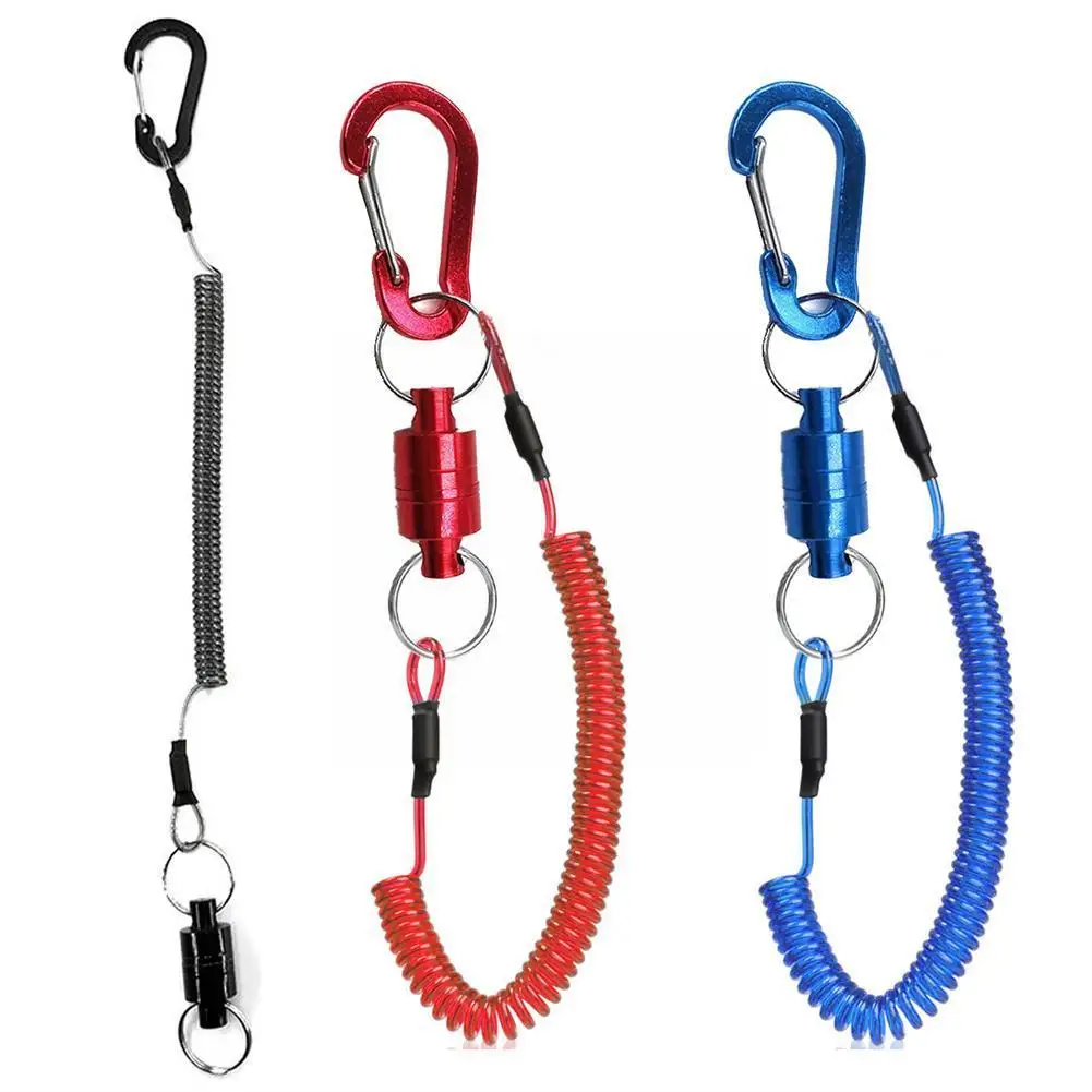 

Fishing Magnetic Release Clip Net Holder with Fishing Coiled Black Fishing 1.2m Carabiner Aluminum Lanyard Tool accessories A6N1