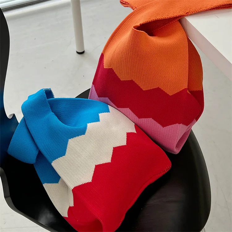 

Color Striped Crochet Tote Women Handbags Designer Small Knitting Shopper Bags for Women 2022 Fashion Soft Shoulder Bag Purses