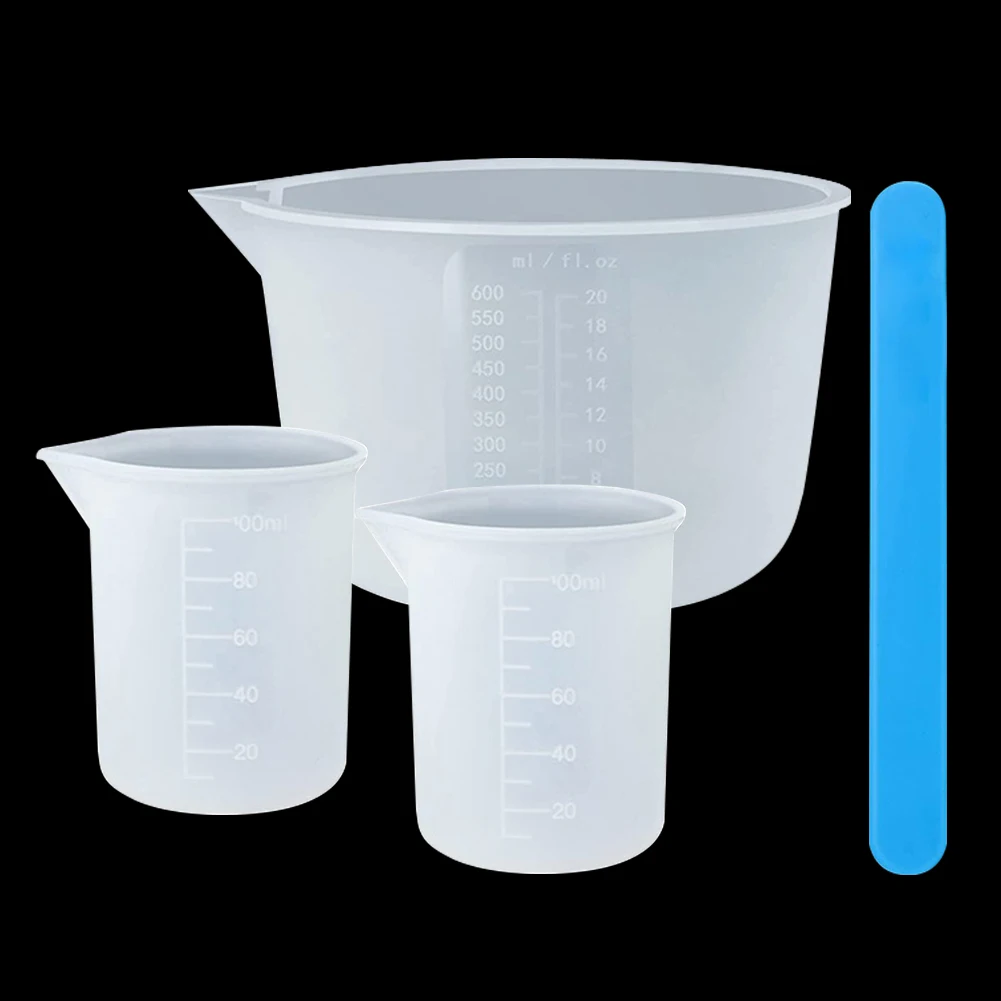 

4pcs DIY Mixing For Epoxy Reusable Easy Clean Large Waxing Resin Measuring Cup Set With Stir Stick Clear Scale 100ml 600ml