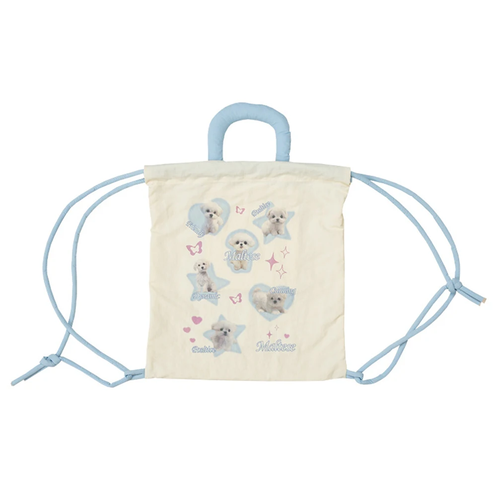 

Женский школьный ранец в эстетике, мягкий милый рюкзак с принтом щенков и надписями, женская уличная Повседневная сумка на шнурке