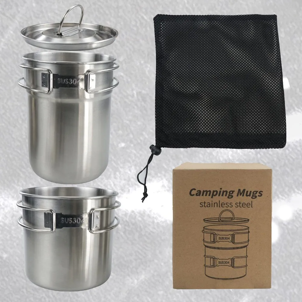 

700ml+1000ml Outdoor Mugs Portable Camping Water Mug Cup With Lid Foldable Handle Outdoor Kitchen Equipment Cooking Campig
