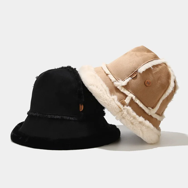 

2022 Winter Arylic Warm Thicken Bucket Hat Fisherman Hat Outdoor Travel Cap For Girl And Women 100