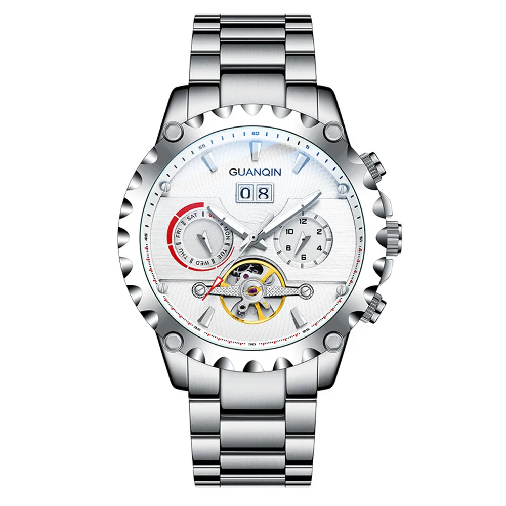 GUANQIN мужские механические часы с автоматическим заводом скелетон турбийон