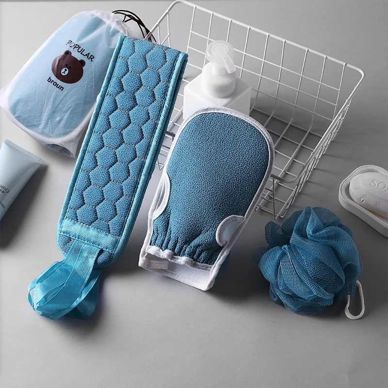 

3pcs/set Body Exfoliating Washcloth Gloves Cleaning Soft Brush Home Hotel Bathroom Shower Ball Back Scrubber Set Skin Towel Bath