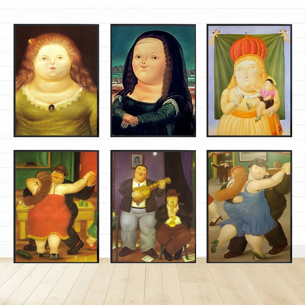 

Funny Fat Mona Lisa By Botero Poster Prints For Gallery Living Room Home Decor Nordic Cartoon Lady Canvas Painting Wall Art Gift