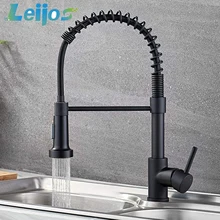 Kitchen Faucets Commercial Solid Brass Single Handle Single Lever Pull Down Sprayer Spring Kitchen Sink Faucet Nickel / Black