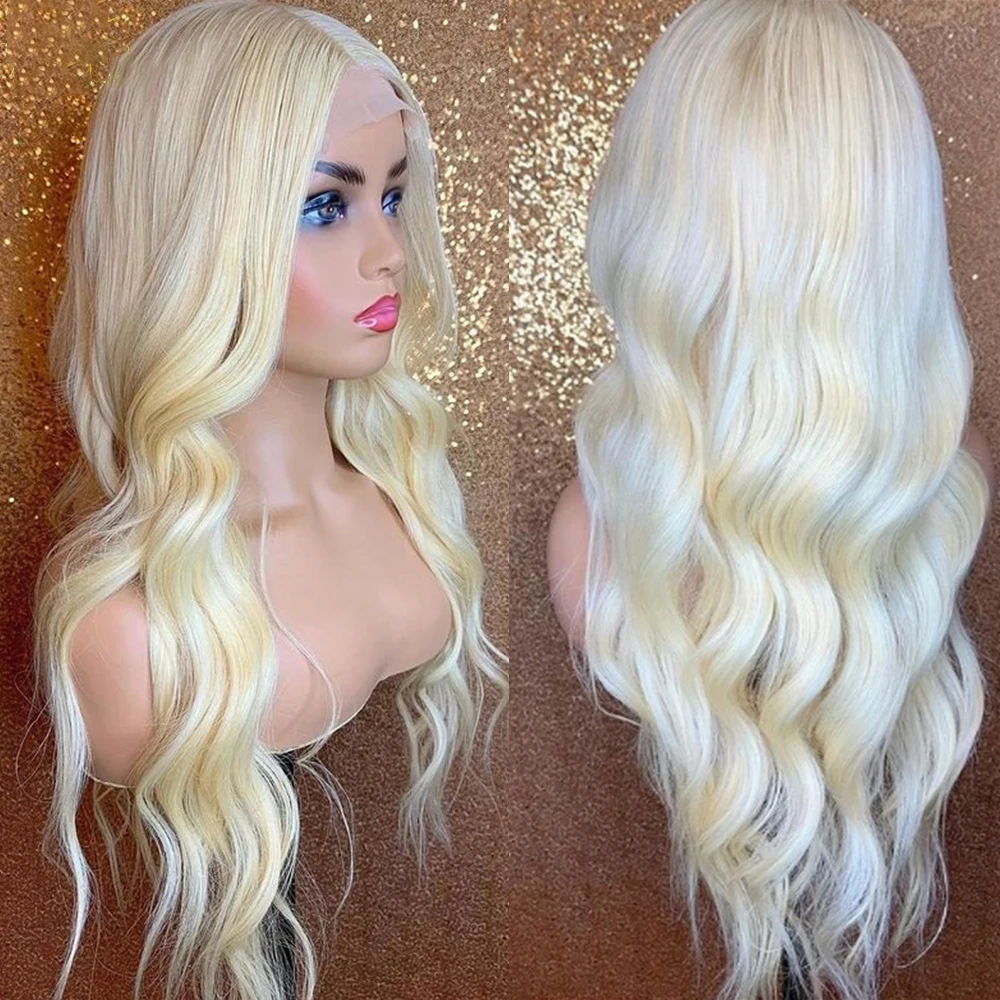 Long Soft 613 Blonde Body Wave HD 13x4Lace Front Wig mixed human hair blend synthetic wig For Black Babyhair Preplucked Cosplay