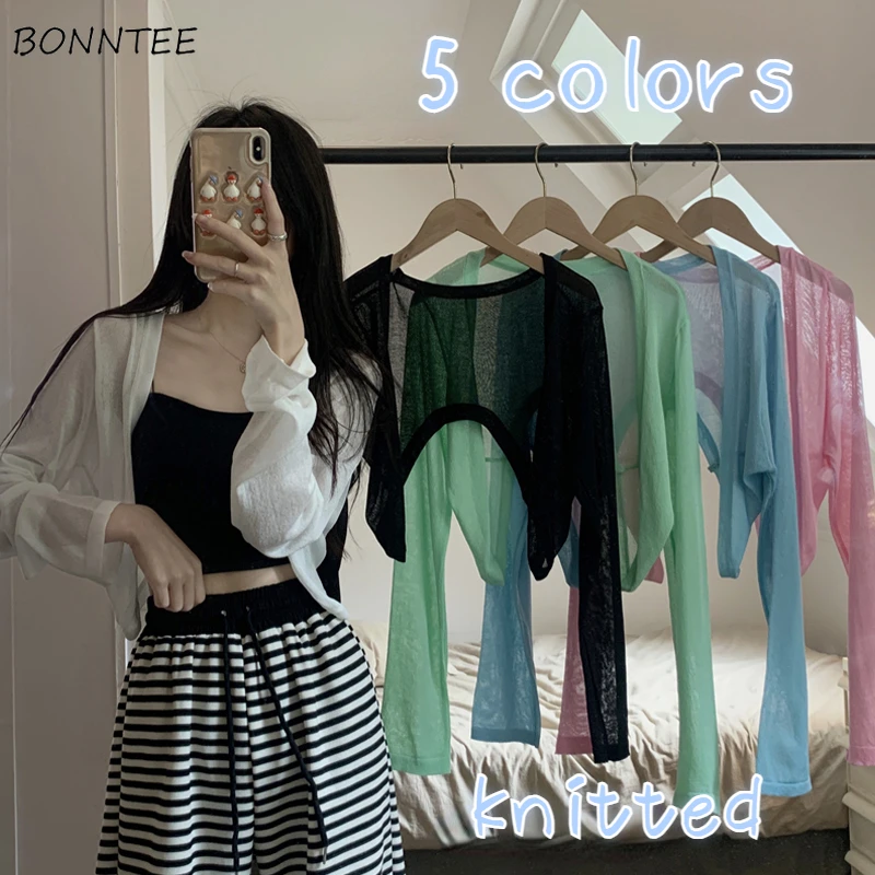

Sun-proof Crop Cardigan Women Slim Thin Summer 5 Colors Sweet Tender Knitwear All-match New Arrival Stylish Korean Long Sleeve