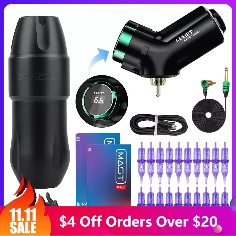 

Набор для перманентного макияжа Mast Tattoo Tour Pro, мощный мотор без сердечника, ручка для нанесения короткой татуировки T3 L-образной формы, аккумуляторная батарея с ЖК-дисплеем