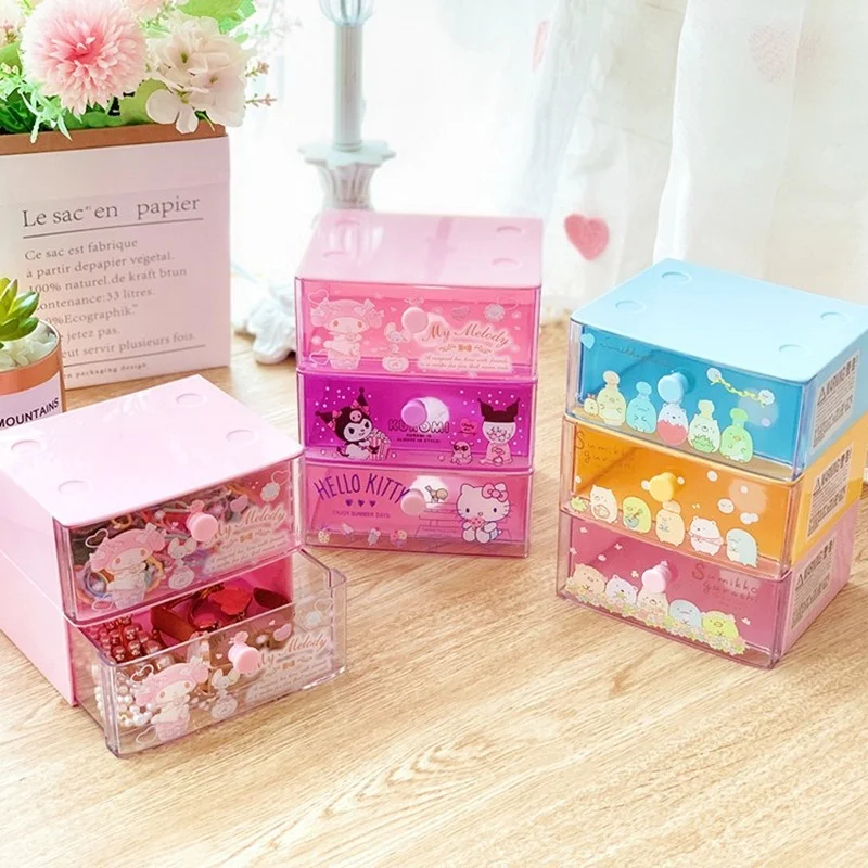 Sanrioed-caja de almacenamiento de Anime My melody Kuromi, caja de almacenamiento de escritorio, caja de pegatinas, caja de lápiz labial Kawaii, caja de juguetes bonita, regalo de cumpleaños para niños