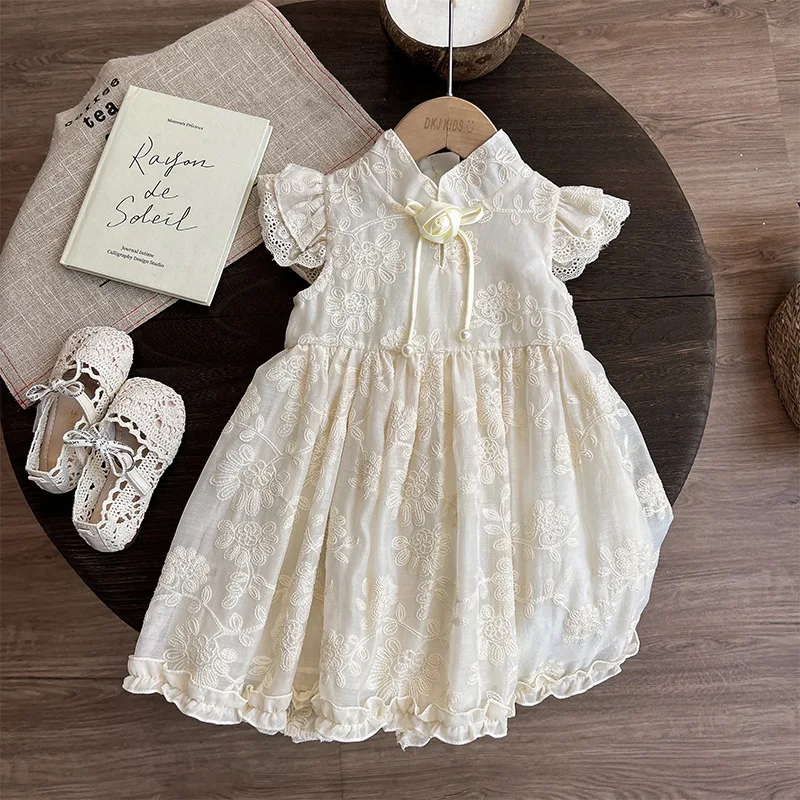 Детские платья для девочек в китайском стиле лето 2024 платье принцессы с вышивкой