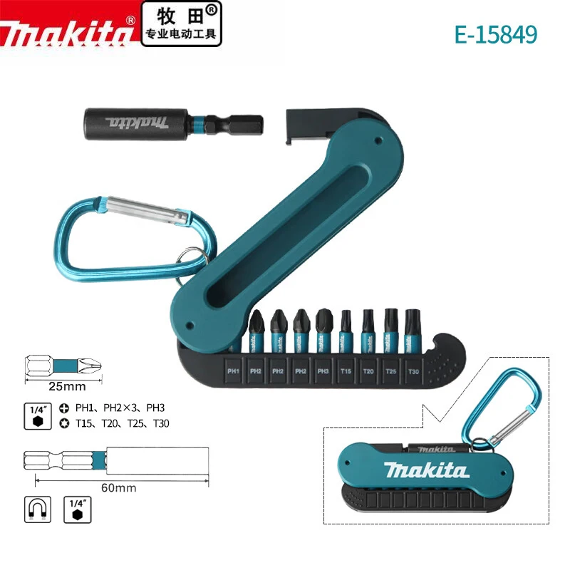 

Makita E-15849 Screwdriver Bit Set 10Pcs Hexagonal Cross Electric Screwdriver Bits Magnetic Sleeve PH1 PH2 PH3 T15 T20 T25 T30