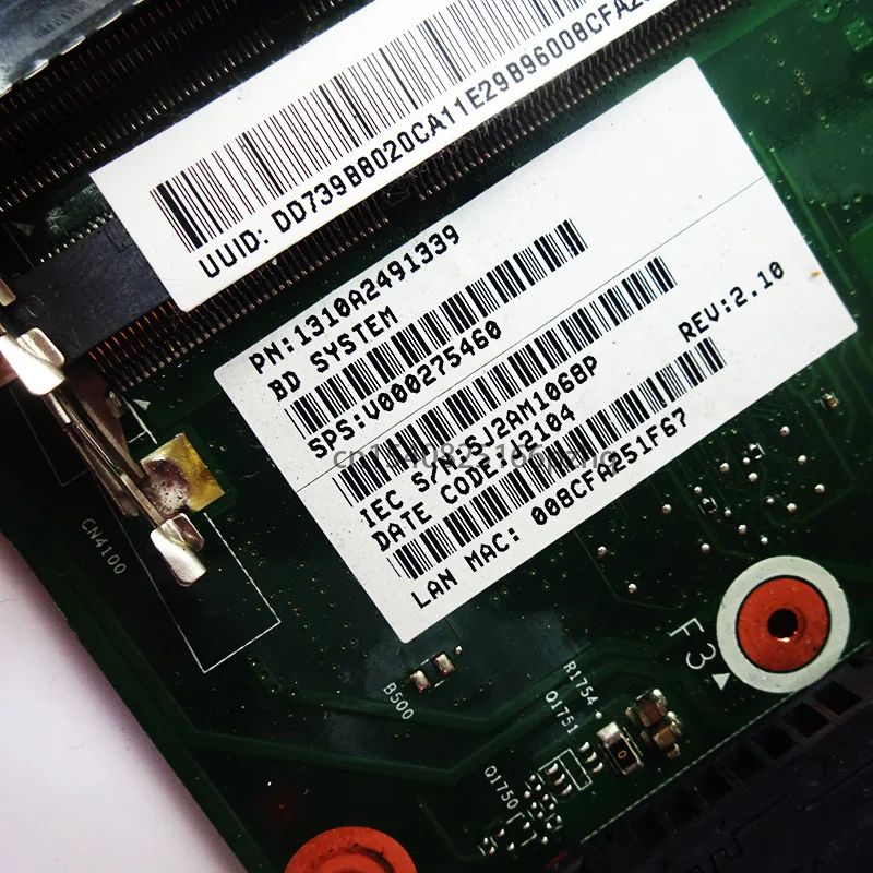 Оригинальная материнская плата V000275460 для ноутбука Toshiba Satellite L855 Intel s989 6050A2491301 |