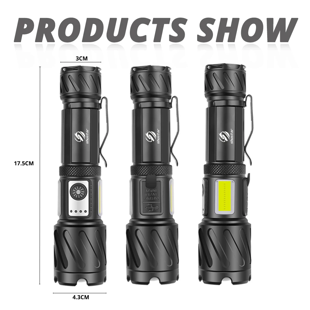 Powerful XHP160 LED Flashlight with Side COB Light Super Bright Torch Support Zoom Waterproof Adventure Camping | Освещение