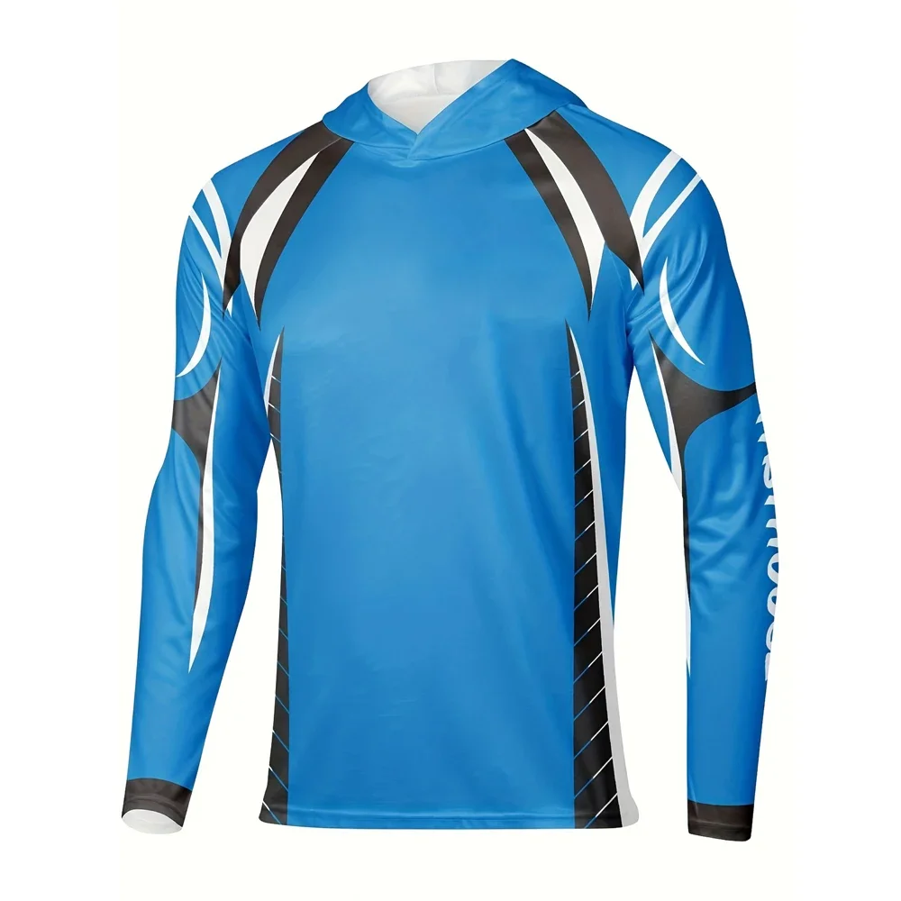 Мужская быстросохнущая футболка с капюшоном и длинными рукавами для рыбалки