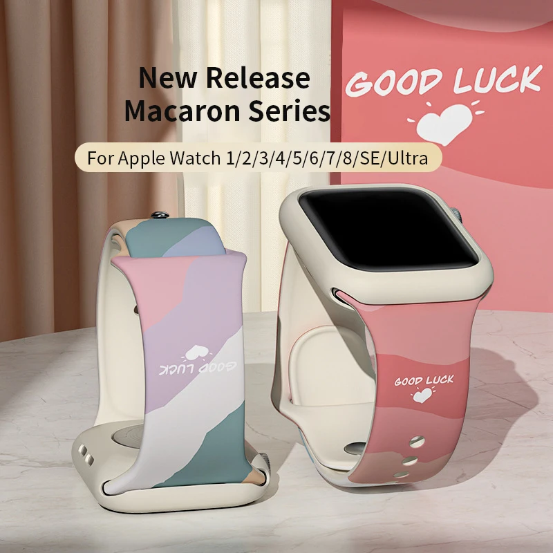 

Print Strap for Apple Watch 45mm 44mm 42mm Silicone Band Macaron Color for iWatch 8 7 6 5 SE Replaceable Bracelet 41mm 40mm 38mm