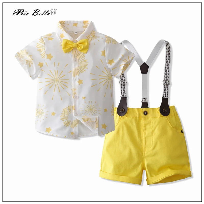 

Baby Boy Summer Clothes Set Formal Gentlemen Wedding Xmas New Year Children Formal Hardsome Kids Outfits Set TShirt+Pants Belt